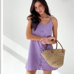 🆕️NIB Xrestukom Women's Linen Mini Dress in Lilac, Size Large